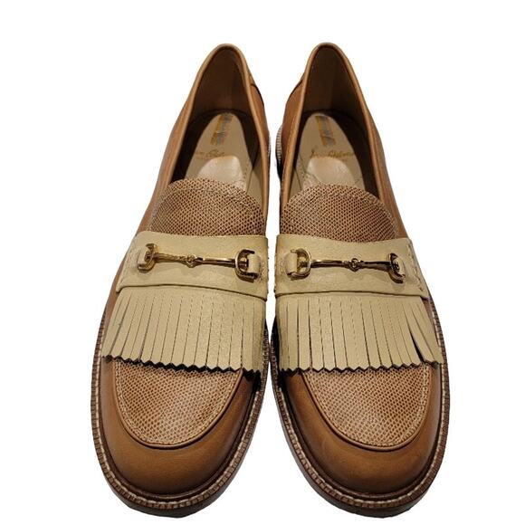 Sam Edelman Loafers Women's Leather Sz 9.5 Slip On Shoes Tan Fringe Gold - Picture 3 of 12